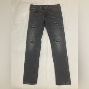 Express Skinny 29x30 charcoal gray black ripped distressed hyperstretch jeans